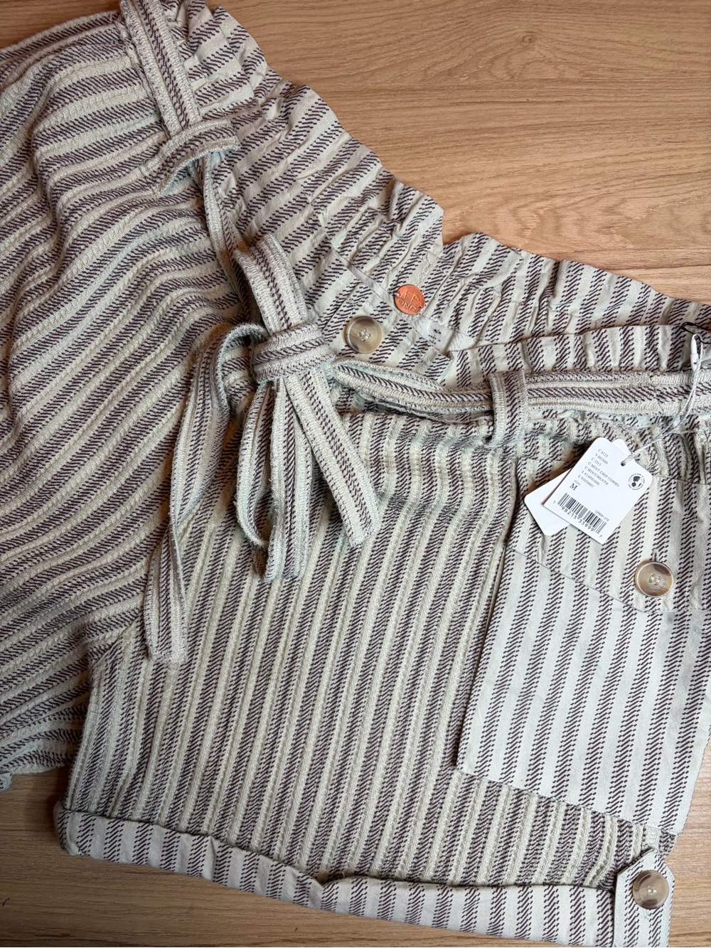 Free People FP One Striped Paperbag Waist Shorts Mint Chip Combo Medium NWT